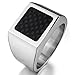 INBLUE Men's Stainless Steel Carbon Fiber Ring Silver Tone Black Checkered Square Size12