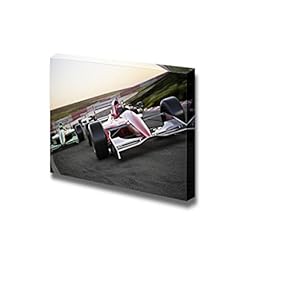 Red Race Car Close Up Front View on a Track Leading The Pack with Motion Blur - Canvas Art Wall Art - 12" x 18"
