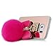 Bling Galaxy S6 Case - Mavis's Diary Pink Mirror Soft TPU Design 3D Handmade Lovely Hot Pink Bow with Cute Fluff Ball Bling Crystal Shiny Diamonds Clear Cover for Samsung Galaxy S6 (Non-Edge)