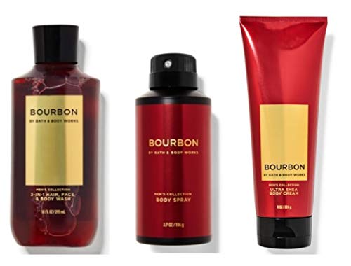 bath & body works bourbon - crema corporal ultra karité 8 oz, 2 en 1 cabello + gel de baño 10 oz y spray corporal desodorizante 3.7 oz - juego