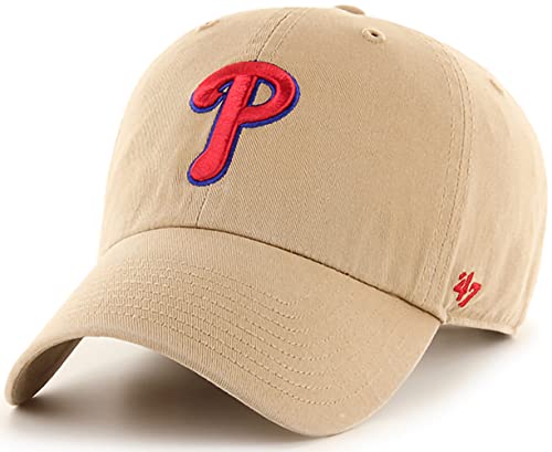 '47 MLB Khaki Primary Logo Clean Up Verstellbarer Riemen Baseball Dad Hat Cap, Erwachsene, Einheitsgröße, kaki, One Size