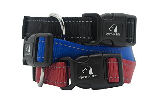Qwina Pet 1 Inch Reflective Classic Solid Durable Polyester Nylon Dog Collar (Blue) Qwina Pet 1 Inch Reflective Classic Solid Durable Polyester Nylon Dog Collar (Blue)