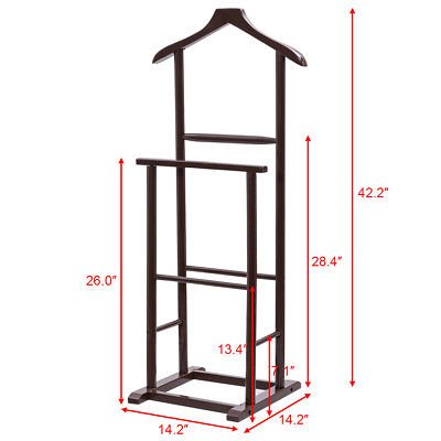 Brown Men's Valet Stand Coat Rack Executive Clothes Suit Hanger Organizer - Thumbnail 4