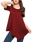 Finejo Women's Casual Short Sleeve Round Neck Irregular Hem Asymmetrical Loose Tunic Tops