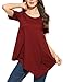 Finejo Women's Casual Short Sleeve Round Neck Irregular Hem Asymmetrical Loose Tunic Tops