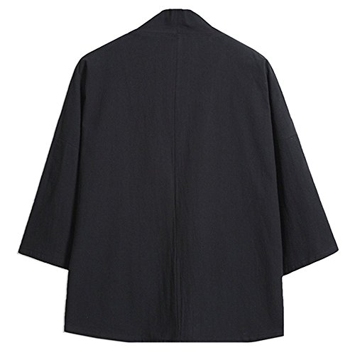 YOUMU Men Plus Size Japanese Kimono Style Cranes Embroidery Jacket Vintage Loose Japanese Yukata Coat Top (US 3XL (Bust:51.2"), type2,Black)