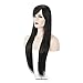 MelodySusie Black Long Straight Wig for Women, 31 inches Silky Long Straight Black Wig with Bangs Heat Resistant Synthetic Halloween Wig Hair Wig for Women with Free Wig Cap, Black
