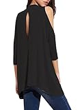 Haola Women's High Neck Cold Shoulder T-shirt Hole Back Tees Juniors Girl Loose Tops