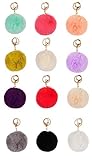 RufNTop 12 PCS PomPom KeyChain Faux Bag Purse Charm Gold Ring Fluffy Fur Ball Car Key Ring or Handbag Accessories(12 PCS PASTEL MIX One Size)