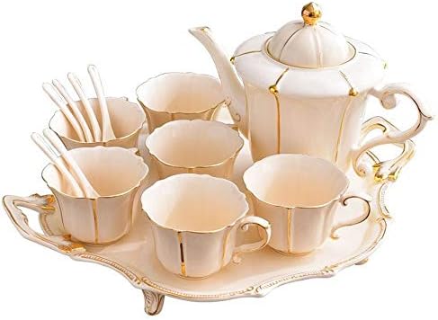 Kth コーヒーセットティーセットアフタヌーンティーセラミックカップシンプルゴールドサイドトレイ付き英語ハイエンド