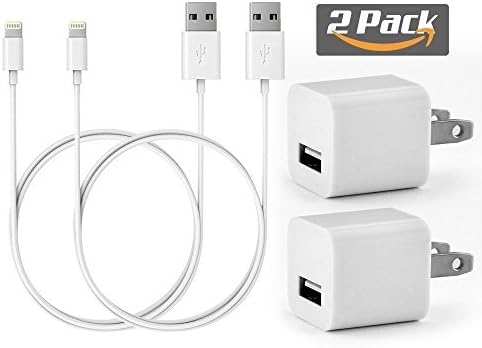 PC Cellular 2 Pack 1A Charger Power Adapter + 2x 1 Meter 8 Pin certified charging cables for iPhone 8 8 Plus 7 7 Plus SE 6 6S Plus 5S 5C 5 iPod 5 Nano 7 (White X2)