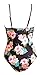 One Pieces Solid Floral Pin Up Sexy Women Front Strappy Cross Swimwear-KJQ999-BKF4