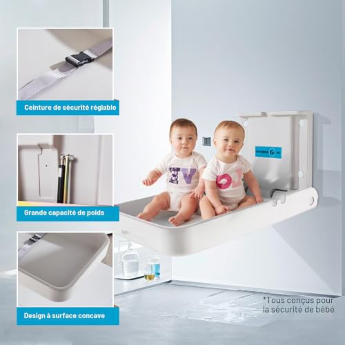 KSITEX Baby Changing Table Wall Mounted Baby Changing Unit Baby Changing Station with Safety Strap Baby Changing Table for Infants Commercial Toilet