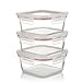 Komax Oven Safe Square Glass Food Storage Containers – Microwave & Freezer Safe - Airtight with Snap Locking Lids - 3 Piece Set - BPA FREE (27 oz)