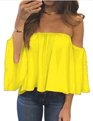 Simaier Women off Shoulder Tops Summer Chiffon Blouse White Casual Shirt