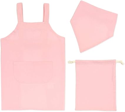 Amazon Co Jp よつば洋品店オリジナル キッズ用無地エプロン3点セット L 100 130 ベビーピンク Qo Yy301 子供用 エプロン 三角巾 巾着 男の子 女の子 ファッション