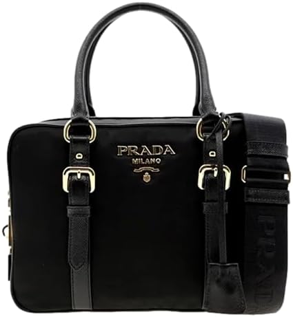 バッグ PRADA Amazon.com: Prada Black Logo Jacquard Canvas Satchel Crossbody Bag
