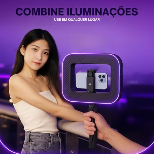 Ring Light Profissional e Suporte para Celular – Kit Iluminação LED para Vídeos, Lives, TikTok, Instagram, YouTube, Maquiagem e Gravação de Conteúdo Recarregável Premium