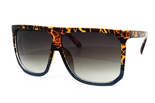 O2 Eyewear 7266 Premium Oversize XXL Women Men Tint Flat Top Fashion Sunglasses (Oversized, NAVY BROWN)