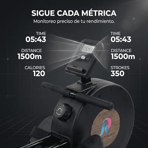 RESTSUKO Remadora Magnética Resistencia Ajustable 8 Niveles - Máquina de Remo con Asiento Ergonómico Ultrasuave, Soporte Tablet y Móvil, Riel Aluminio, Monitor LCD, Entrenamiento Cuerpo Completo