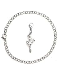 Jewelry: 2 PC SET: Adjustable 8.5” Stainless Steel Starter Charm Bracelet and Clip on Charm Dancer Ballerina 2PB 42J - It's All About You Jewelry