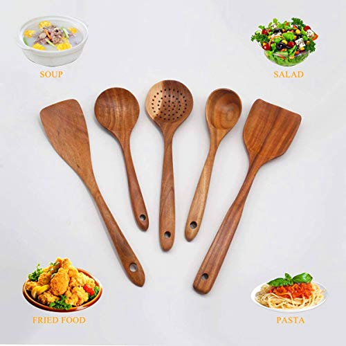 JOYIT Wooden Cooking Utensils (5 Pc Set) Smooth Teak Wooden Kitchen
