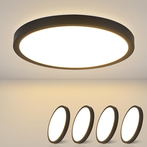 ZMH Deckenlampe LED Deckenleuchte Flach - 4ER Schlafzimmerlampe Ø23cm Küchenlampe Schwarz 18W Schlafzimmer Deckenbeleuchtung Badezimmerlampe IP44 Badl