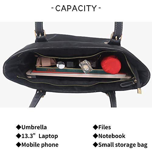 Large Nylon Tote Bags for Women，Women\'s Shoulder Handbags，Over the Shoulder Purse for Work (Dark Black)