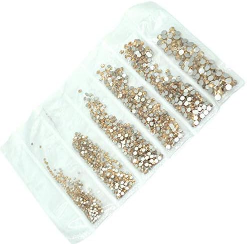 Queenme 5000pcs 1.5mm-4mm Golden Shadow Flatback Nail Crystals Rhinestones for Nails DIY Nail Design Gems Decorations 6 Size SS4-SS16