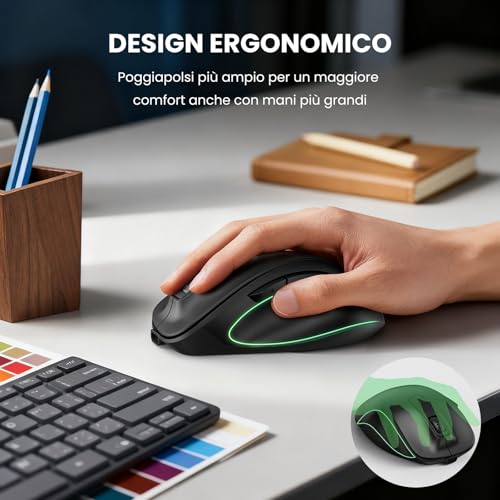 TECKNET Ergonomic Bluetooth Mouse, Rechargeable Wireless Mouse with 3 Devices (2*Bluetooth+USB), Ergonomic Thumb Rest, 4800 DPI, 6 Buttons, Silent USB Mouse for Laptop/PC/Tablet/MacBook