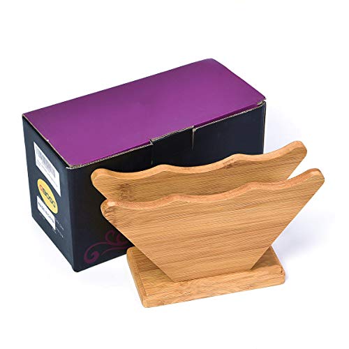 Coffee Filter Holder QBOSO Bamboo Fan Shape Filter Stand,Coffee Filter