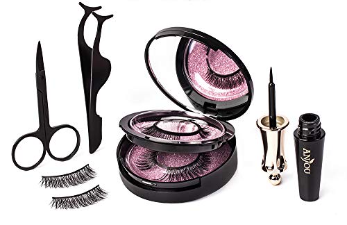 Anjou Magnetic Eyelashes and Eyeliner Kit, 3-Pair Eyelashes Set No Glue Needed, Regular Wispies & Demi Wispies with Scissors Tweezers for Natural Look/Wedding/Party