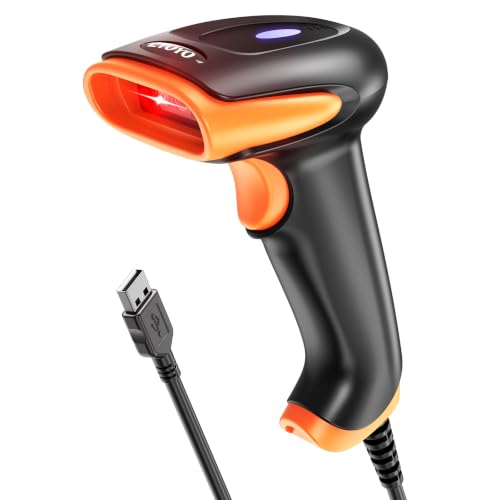 Eyoyo Lecteur Codes Barres 1D 2D, Handheld Wired USB Douchette Code Barre QR PDF417 Data Matrix, Lecteurs de Code Barre with USB Cable for PC Mac pour Mobile Payment Convenience Store...Orange