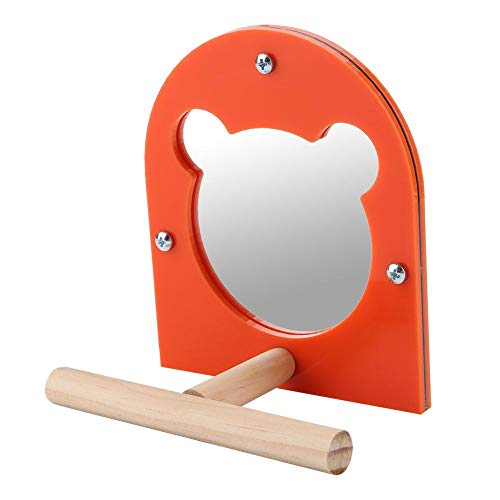 Pet Bird Cage Acrylic Mirror Toy with Perch Wood Standing Bar Rack Playstand Toy for Macaws Lovebird Cockatoo Parakeet Finch Cockatiels - Thumbnail 5