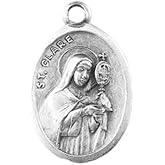 Hirten Small Oval Saint Clare - Pray for Us Silver Oxidized Medal Charm, Pack of 5 Medals