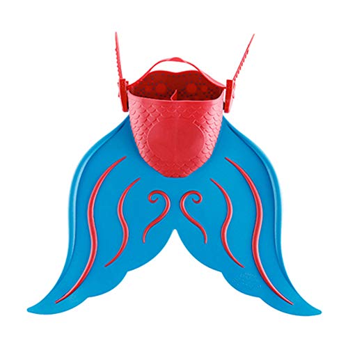 BlueSpace Swim Fins for Kids Monofin Mermaid Tail Adjustable Fins Foot Flippers for Travel Swimming Diving Girls Boys, Blue and Red
