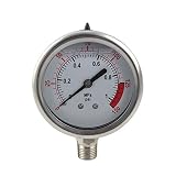 YZM Stainless Steel 304 Single Scale Liquid Filled Pressure Gauge with Brass Internals, 2-1/2" Dial Display, -1.5% Accuracy, 1/4" NPT Bottom Mount,Water Pressure Gauge. (0-150 psi)