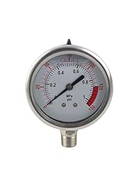 YZM Medidor de presión de acero inoxidable 304 de escala única con relleno de líquido con interior de latón, pantalla de esfera de 2.5 in, soporte inferior, medidor de presión con relleno de aceite, medidor de presión de agua.