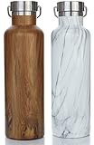 Stainless Steel Insulated Water Bottle - Wide Mouth Thermos Water Bottle Lets You Easily Add Ice or Fruit - New Double Walled Vacuum Bottles Designed to be Leak Proof To Keep Drinks Ice Cold