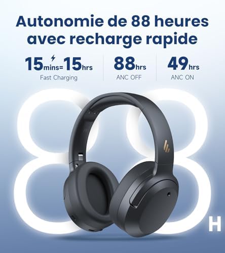 W820NB Plus Gen 2 - Casque Audio Over-Ear sans Fil Pliable à Réduction de Bruit(ANC -49 DB), LDAC Hi-Res, Autonomie 88h, Son Spatial, Appels Clair AI, BT V6.1, Multipoint Connexion-Gris Foncé