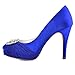 ELEGANTPARK HC1609P Women High Heel Pumps Platform Closed Toe Buckle Chiffon Satin Prom Evening Wedding Shoes Royal Blue US 9