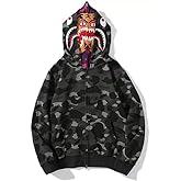 RICK TOP ONE Shark Double-Layer Hooded Zip-Up Hoodie: Trendy Youth Full-Zip Hip Hop Streetwear Sweatshirt for Men (US, Alpha, 3X-Large, Regular, Regular, Grey)