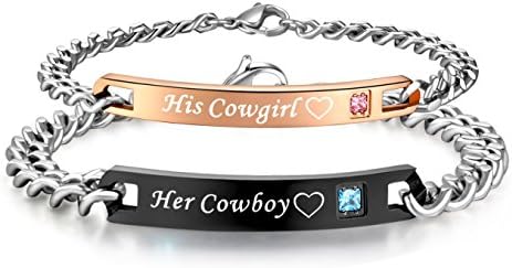 SunnyHouse JewelryHis & Hers Matching Set Titanium Stainless Steel His Cowgirl Her Cowboy Couple Bracelet in a Gift Box