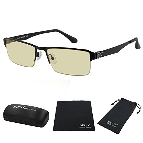 Duco Semi-Rimless Ergonomic Advanced Computer Gaming Glasses with Amber Lens Tint 302