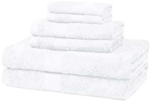 AmazonBasics Fade-Resistant 6-Piece Cotton Towel Set, White
