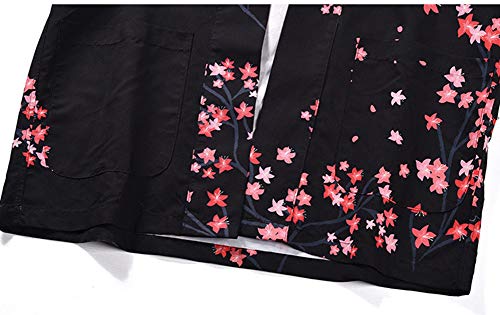 LifeHe Men's Japanese Dragon Printed Cotton Blends Linen Kimono Cardigan Jackets Top (Black, M) - Thumbnail 4