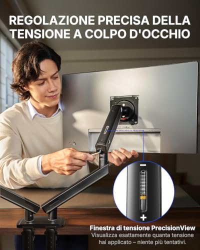 HUANUO Dual Monitor Arm for 13-32" Screens (Max 9 kg), FlowLift Pro Monitor Stand, MechaSpring (Tilt/Swivel/Rotatable), Toolless VESA Mount, Base with C-Clamp or Grommet