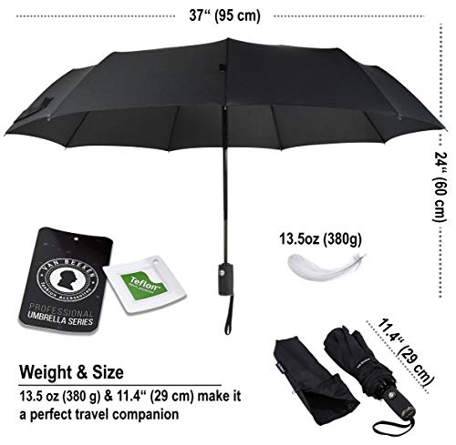 VAN BEEKEN Umbrella Windproof I Wind Resistant Travel Umbrella with Teflon I Light Compact Umbrella I Mini Umbrella Portable Folding Umbrella for Men Women (Black) - Thumbnail 4