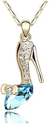 cytprimedesign Cinderella Crystal Shoes Pendant Necklace (j007-Gold-Blue)