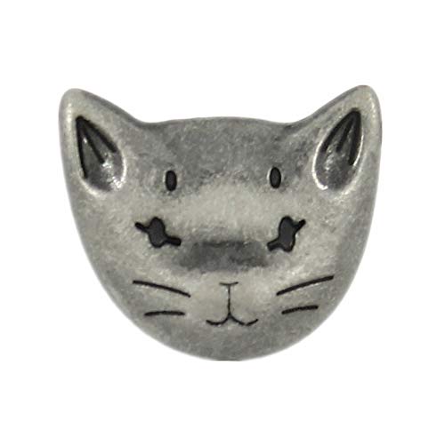 Bezelry 12 Pieces Cute Cat Gray Silver Color Metal Shank Buttons 18mm